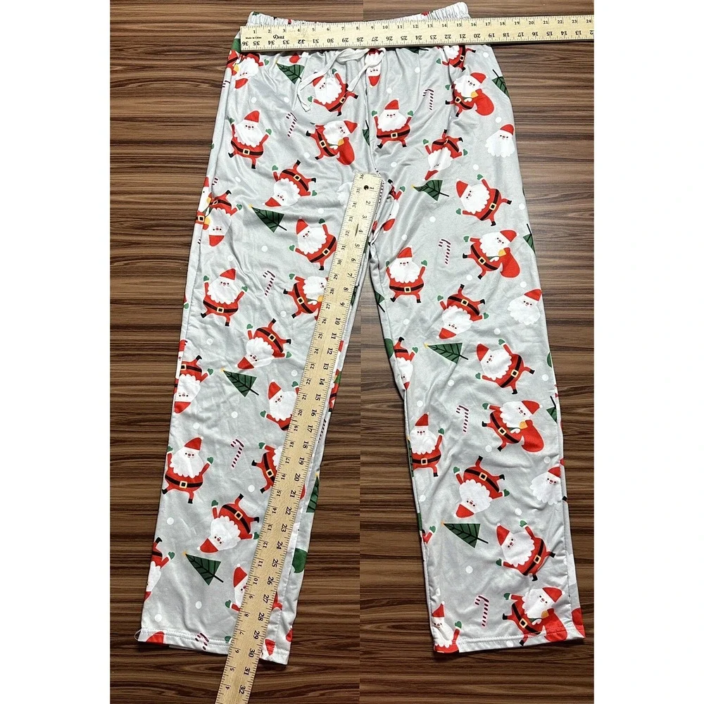 Pajamas Mens Set 3PC Santa Claus/Trees & Merry Christmas Print Sz L Multicolor - Picture 15 of 16